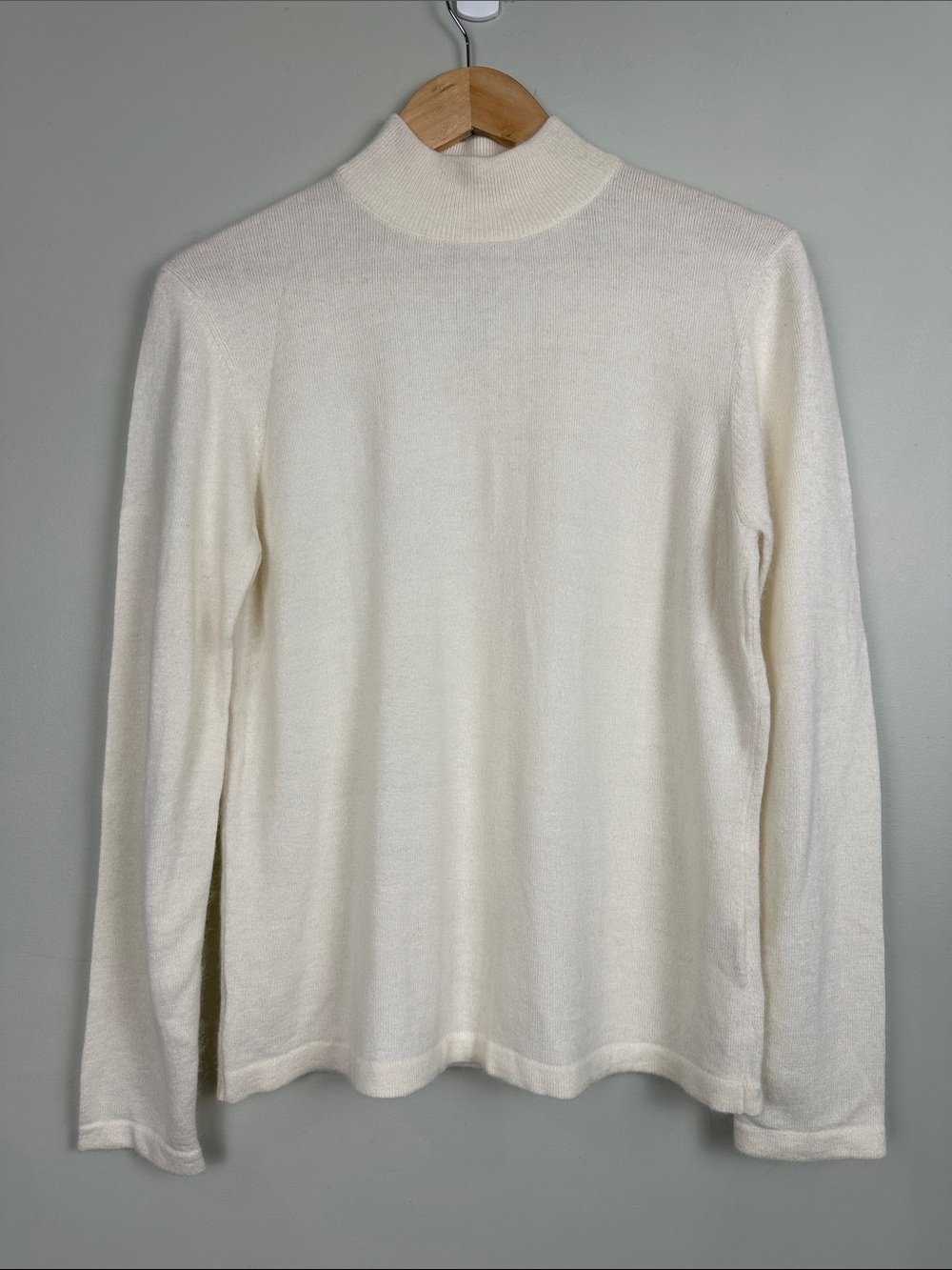 153. vintage angora wool rayon mock neck sweater cream minimalist.